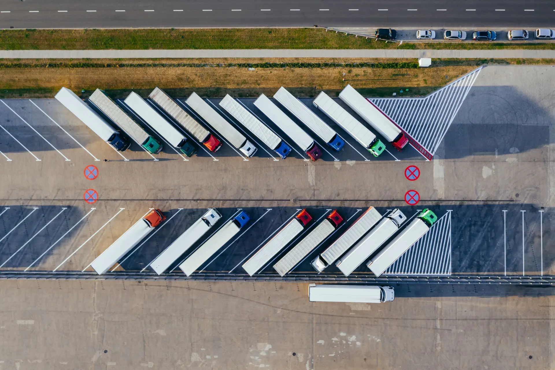 Trucks parked in a truck parking bay